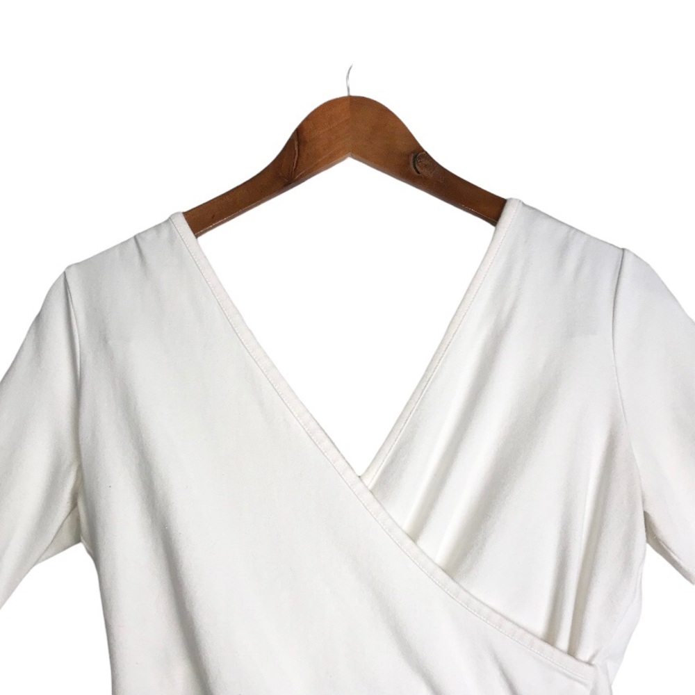 Soft Surroundings Pearl White 3/4 Sleeve Surplice Jersey Faux Wrap Crop Top - Picture 4 of 8